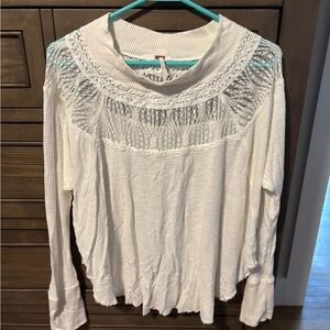 Free People Tan Cream Embellished Long Sleeve Blouse